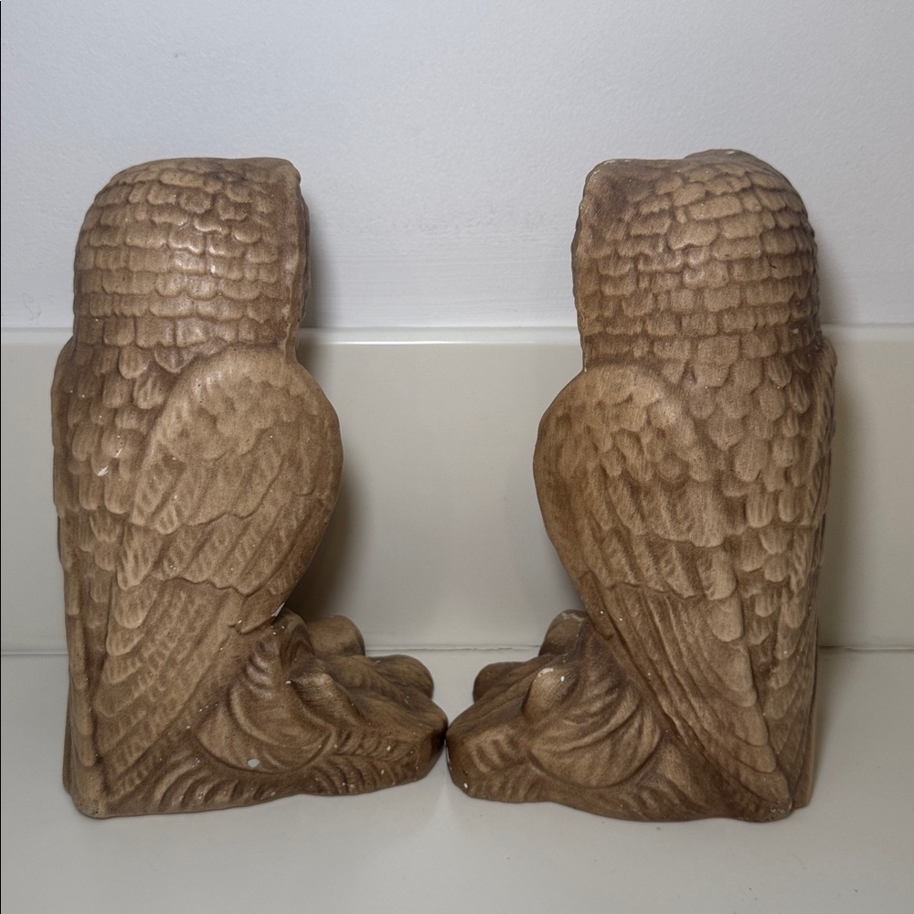 Vintage 1970s Ceramic Brown Owl Figurines Bookends - Picture 3 of 6